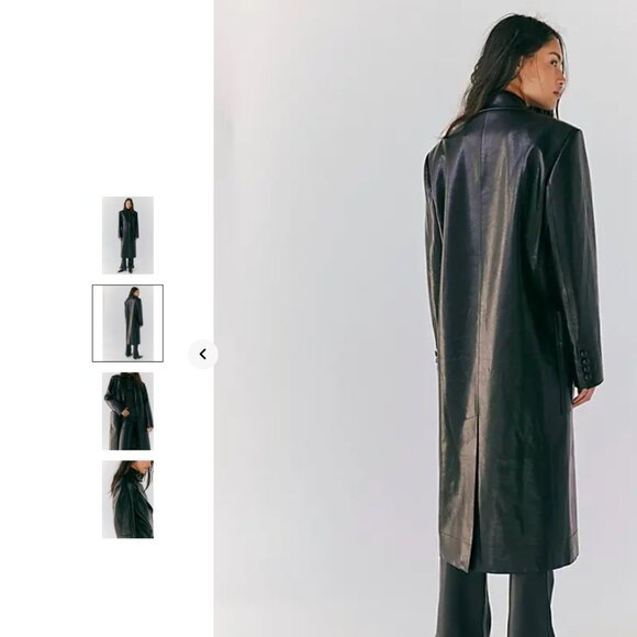 New Stand Studio Liv Coat Vegan Leather Longline Midi Length Trench Women's M/L - Picture 4 of 13